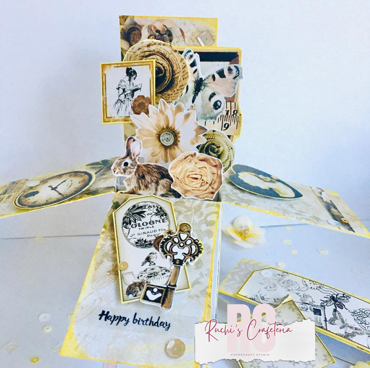 🎂 Handmade Pop‑Up Box Birthday Card – Vintage Elegance