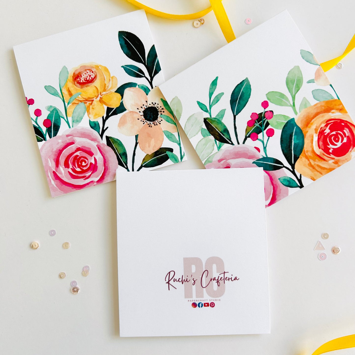 📝 Bold Bloom Note Cards – Set of 3