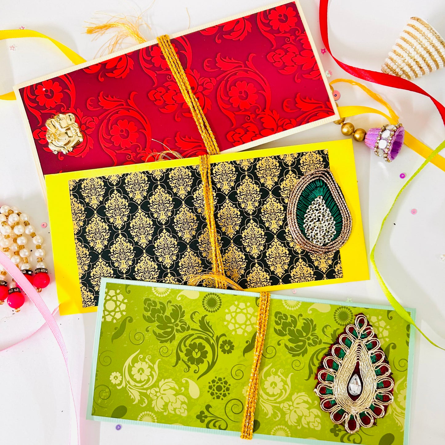 Festive Shagun Envelopes – Traditional Prints with Ganesha ✨💌 - Set of 3