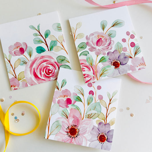 🌸 Petal Whimsy Note Cards – Set of 3