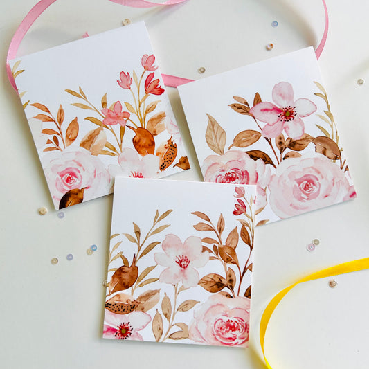 🌸 Blush & Earth Bloom Note Cards – Set of 3