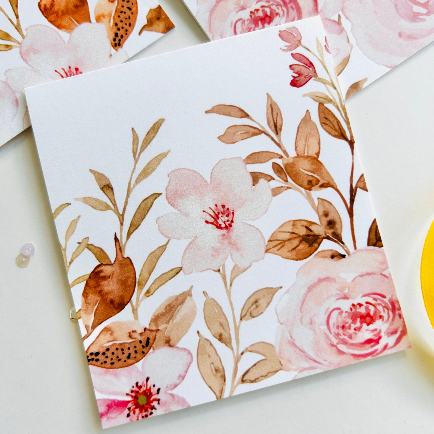 🌸 Blush & Earth Bloom Note Cards – Set of 3