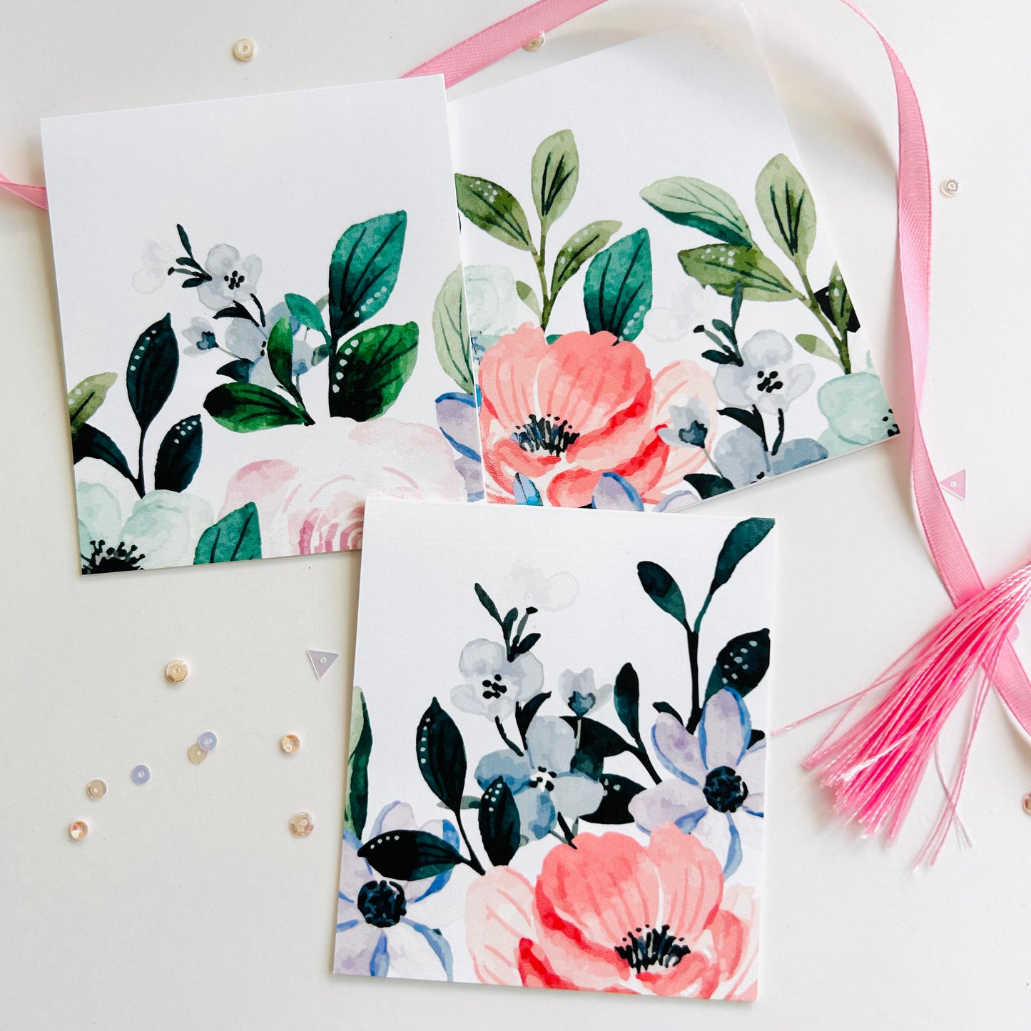 🌸 Blue & Peach Garden Note Cards – Set of 3