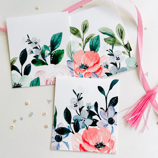 🌸 Blue & Peach Garden Note Cards – Set of 3