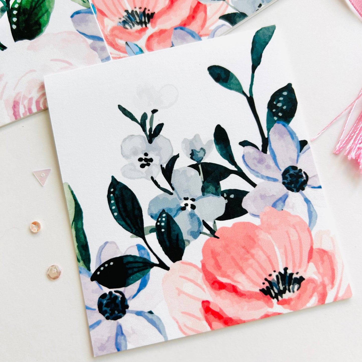 🌸 Blue & Peach Garden Note Cards – Set of 3