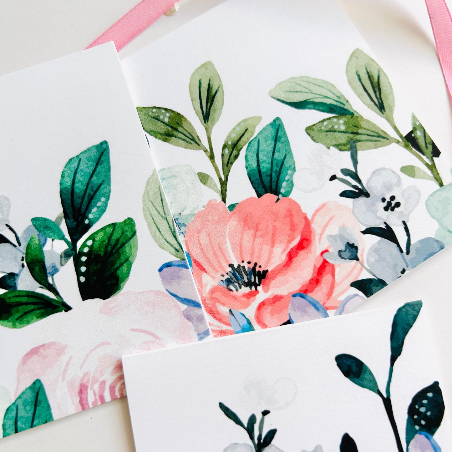 🌸 Blue & Peach Garden Note Cards – Set of 3