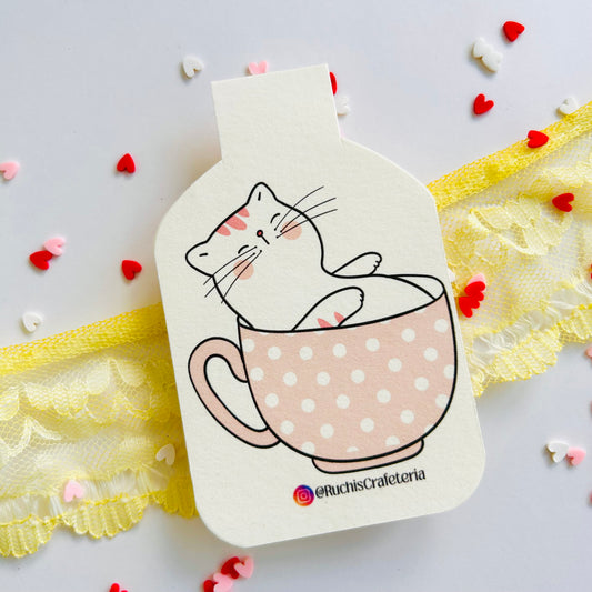 ☕🐱 Magnetic Bookmark – 'Latte' the Cup Cat