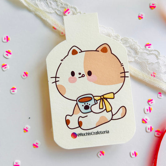 ☕🐱 Magnetic Bookmark – 'Custard' the White Cat