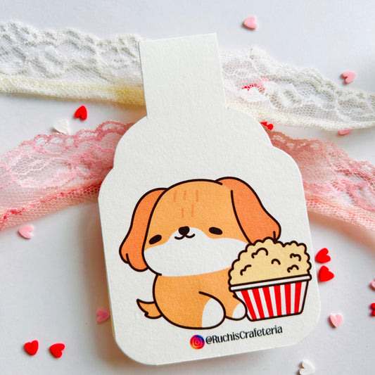 🍿 Bruno – Popcorn Puppy Magnetic Bookmark