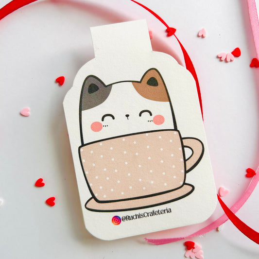 🐱☕️ Magnetic Bookmark – 'Mocha' in the Tan Mug