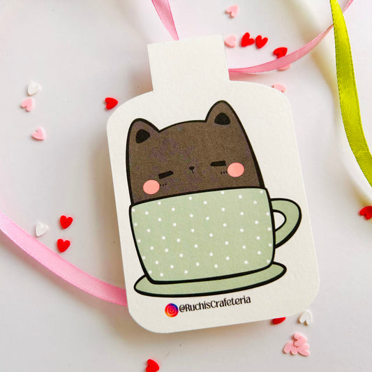 🐱☕️ Magnetic Bookmark – 'Black Coffee' in the Tan Mug