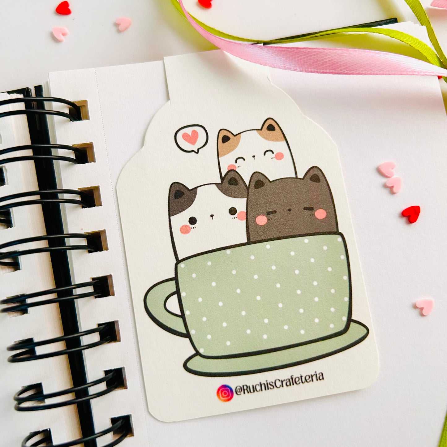 🐱☕️ Magnetic Bookmark – 'Buddies' in the Teal Mug