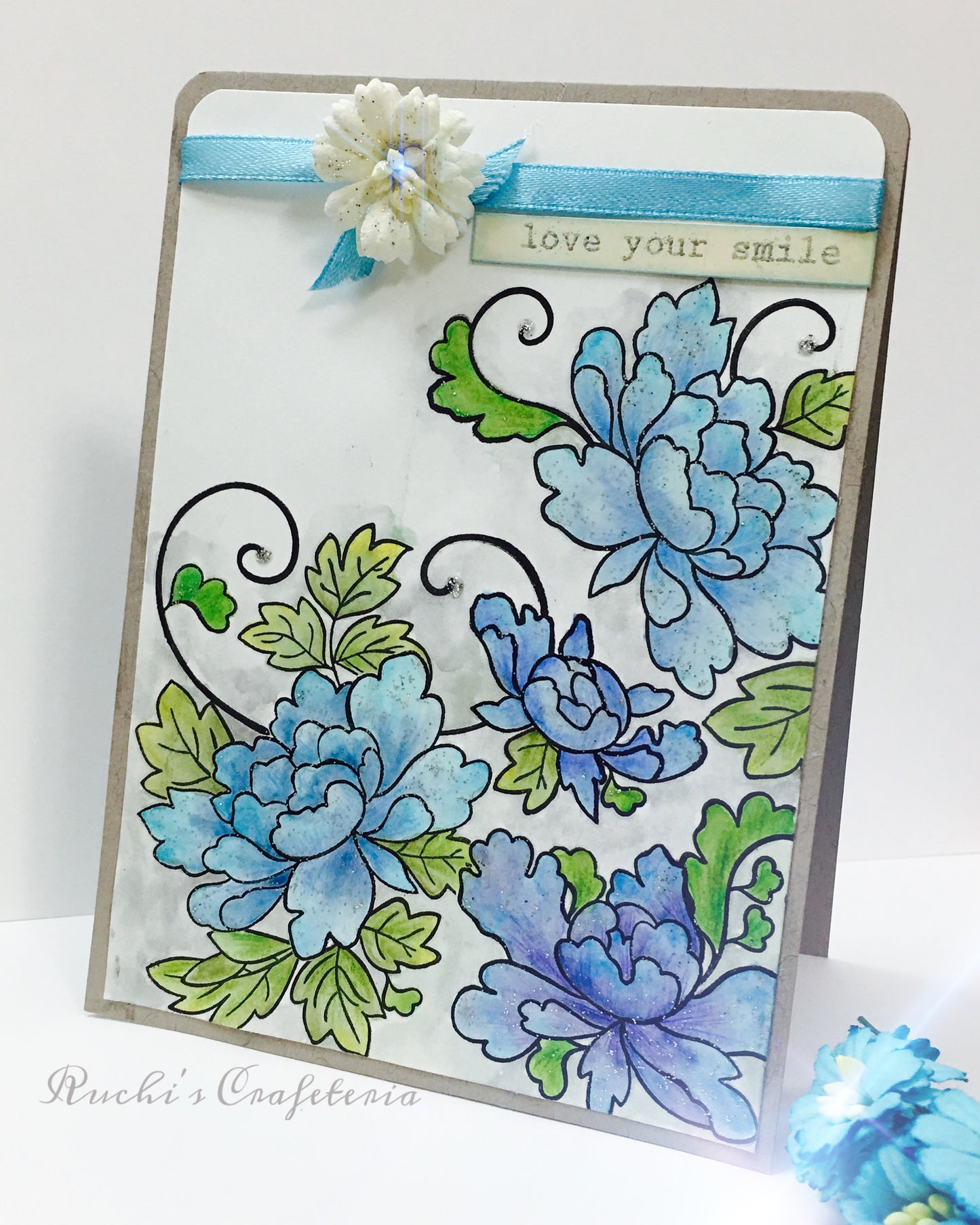 🩵 Handmade Watercolor Floral Card – “Love Your Smile”