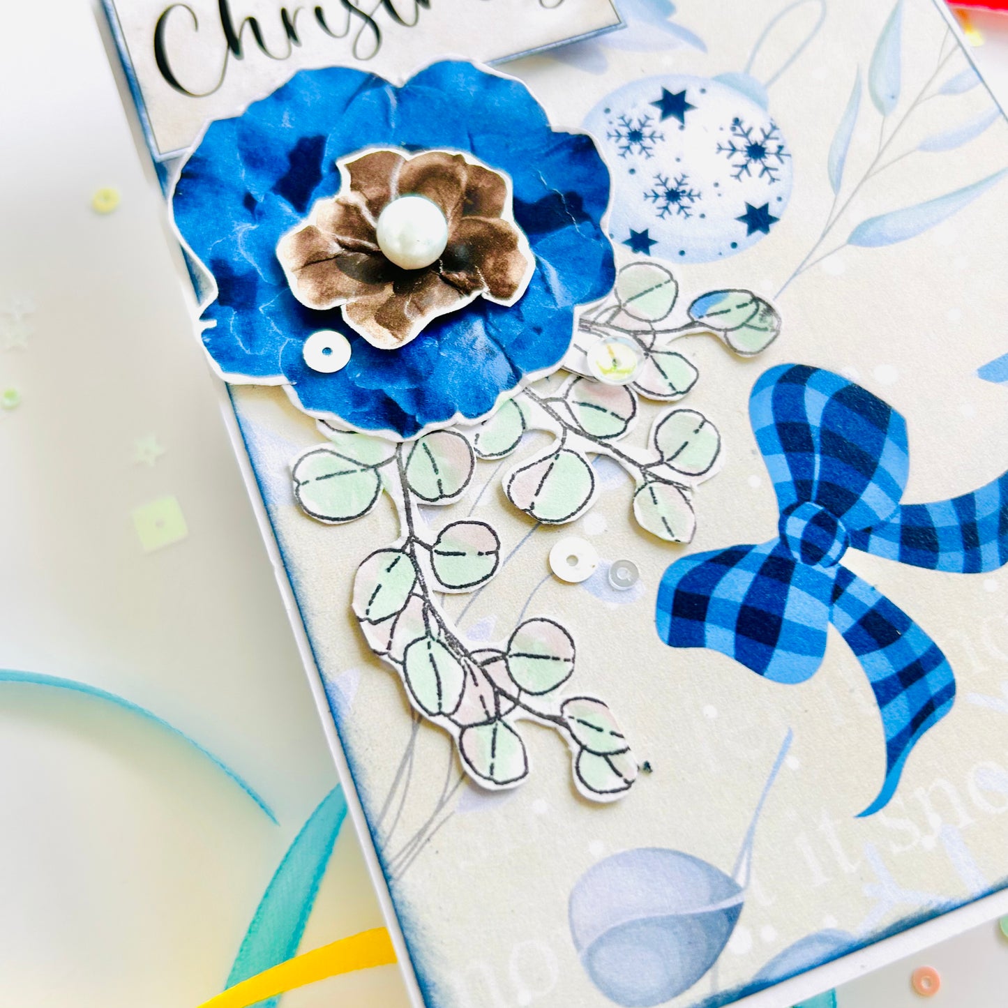 💙🎄 Frosted Florals – Handmade Christmas Card