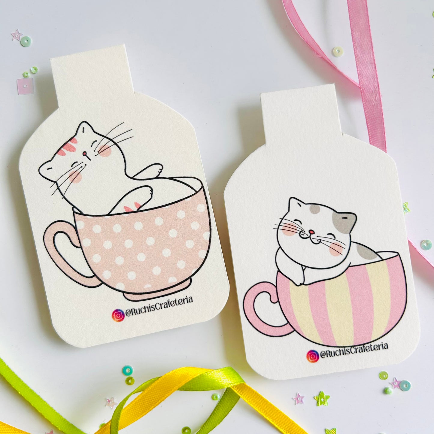 ☕ “Mug Mates” – Cozy Cats Set of 2 Magnetic Bookmarks