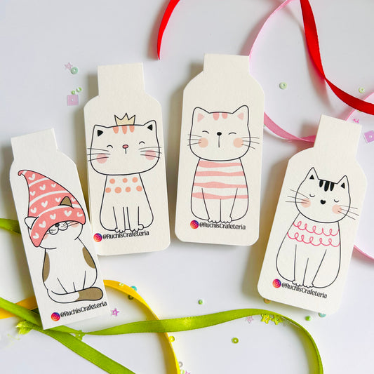 🧶“Sweater Whiskers” – Cozy Cats Set of 4 Magnetic Bookmarks
