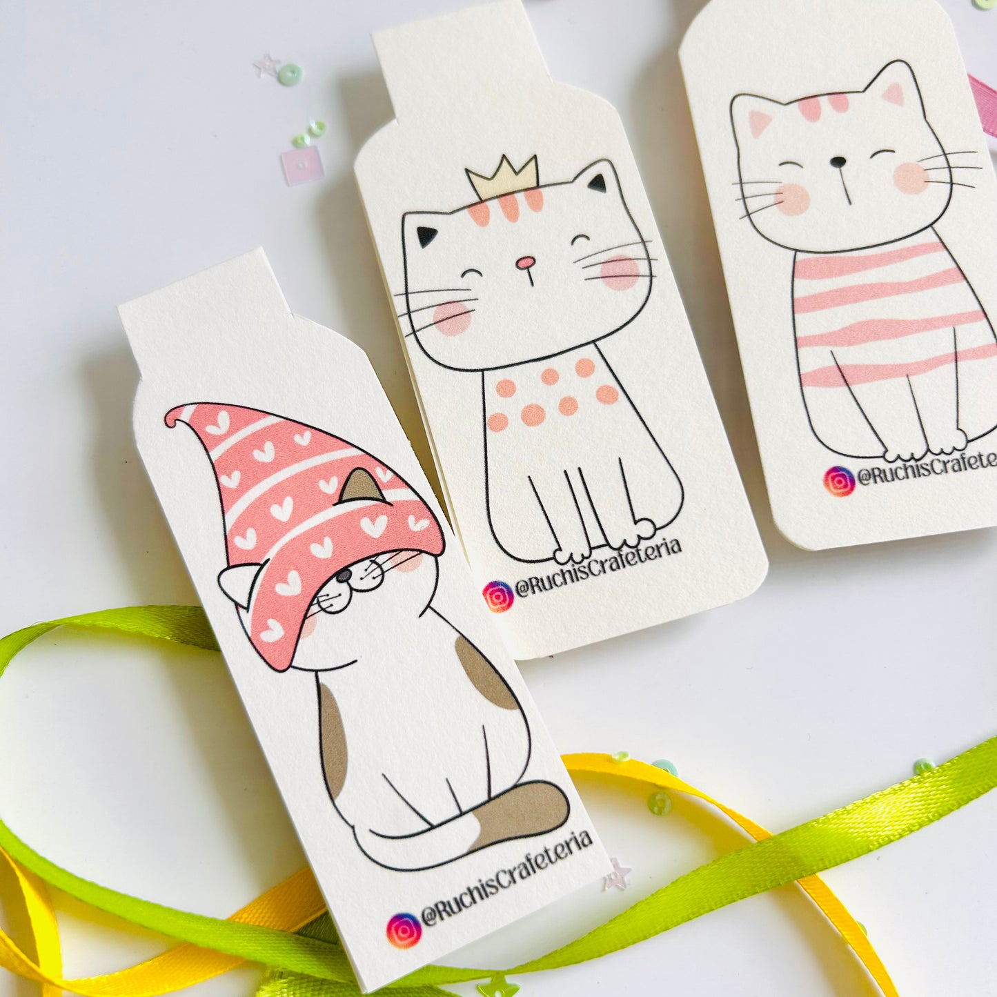 🧶“Sweater Whiskers” – Cozy Cats Set of 4 Magnetic Bookmarks