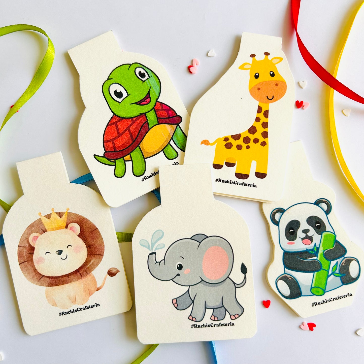 🐼🐢🦁🦒🐘 Cute Critters- Set of 5 Magnetic Bookmarks