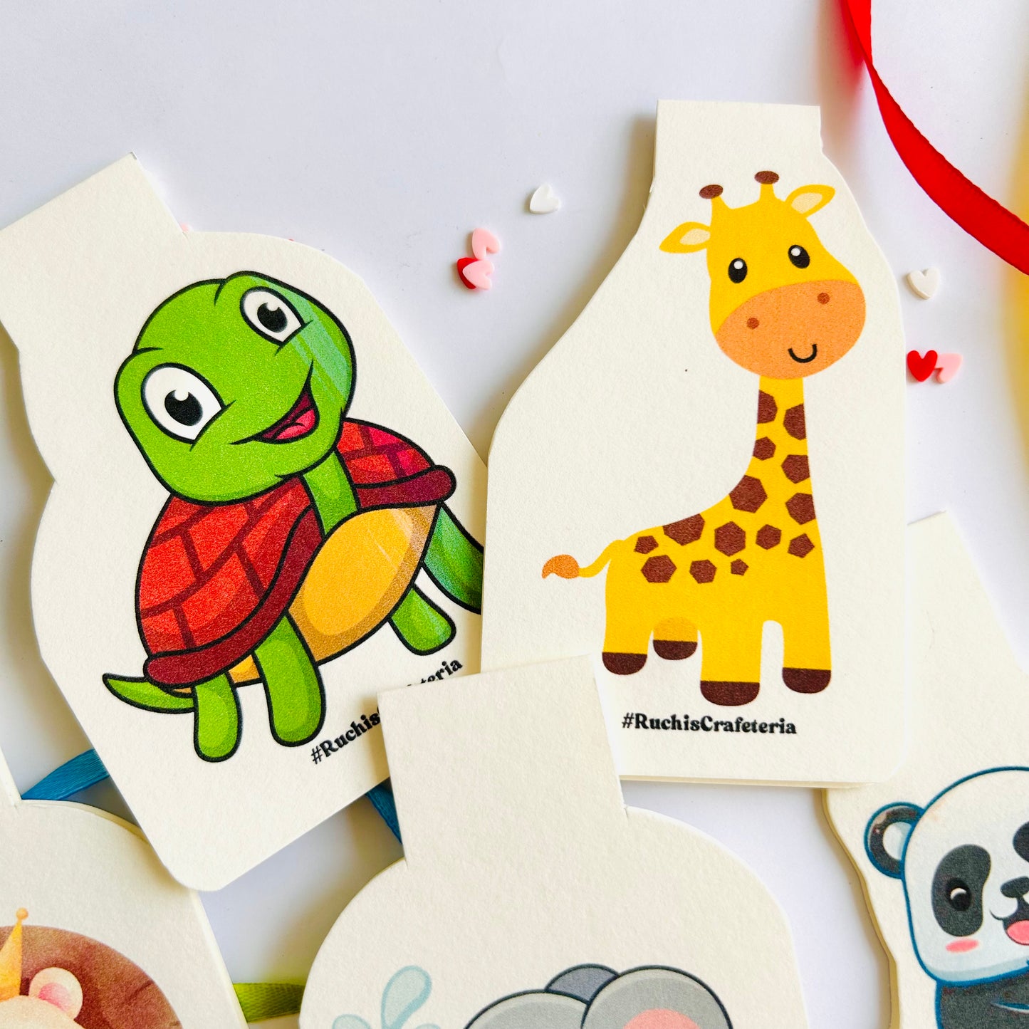 🐼🐢🦁🦒🐘 Cute Critters- Set of 5 Magnetic Bookmarks
