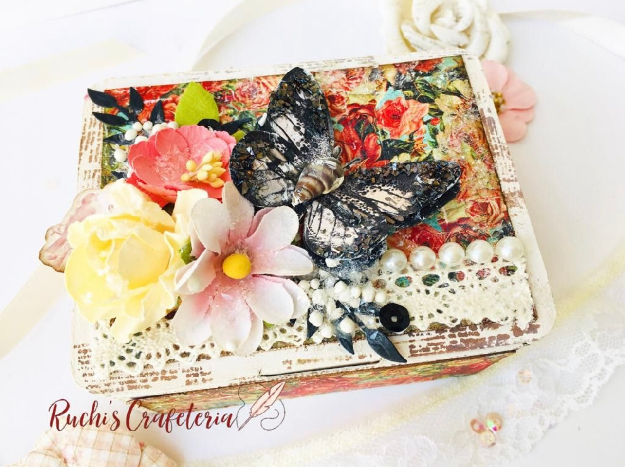 🦋 Mixed Media Decorative Cardboard Box