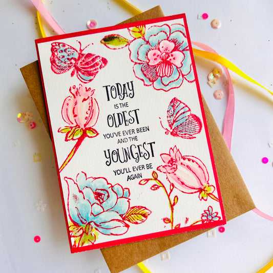 🌹 Handmade Birthday Card – Red Florals