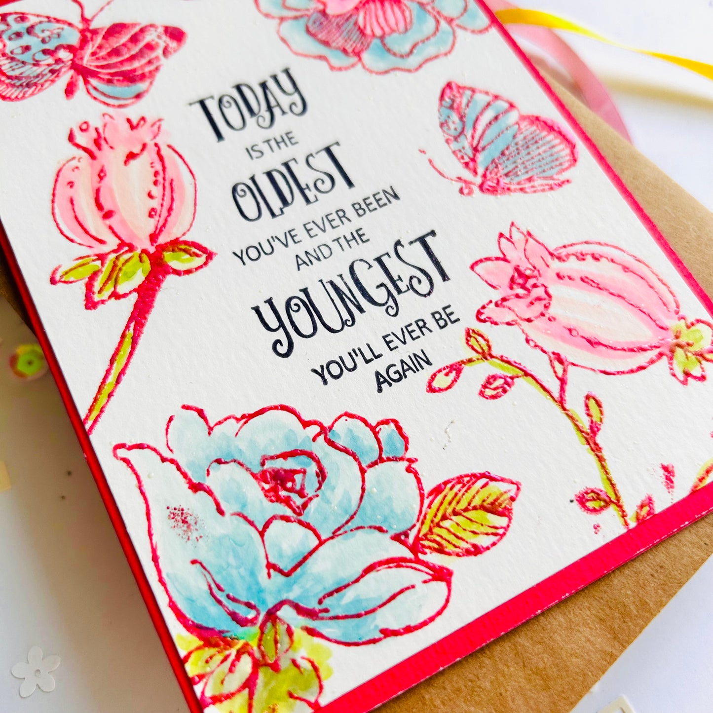 🌹 Handmade Birthday Card – Red Florals