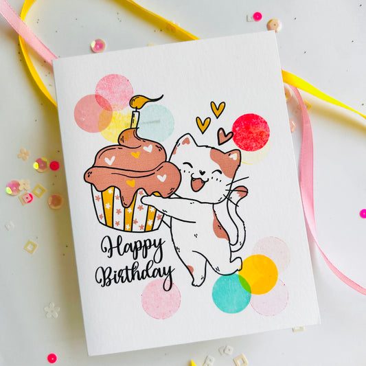 🎂 Birthday Card – Cat with Cupcake