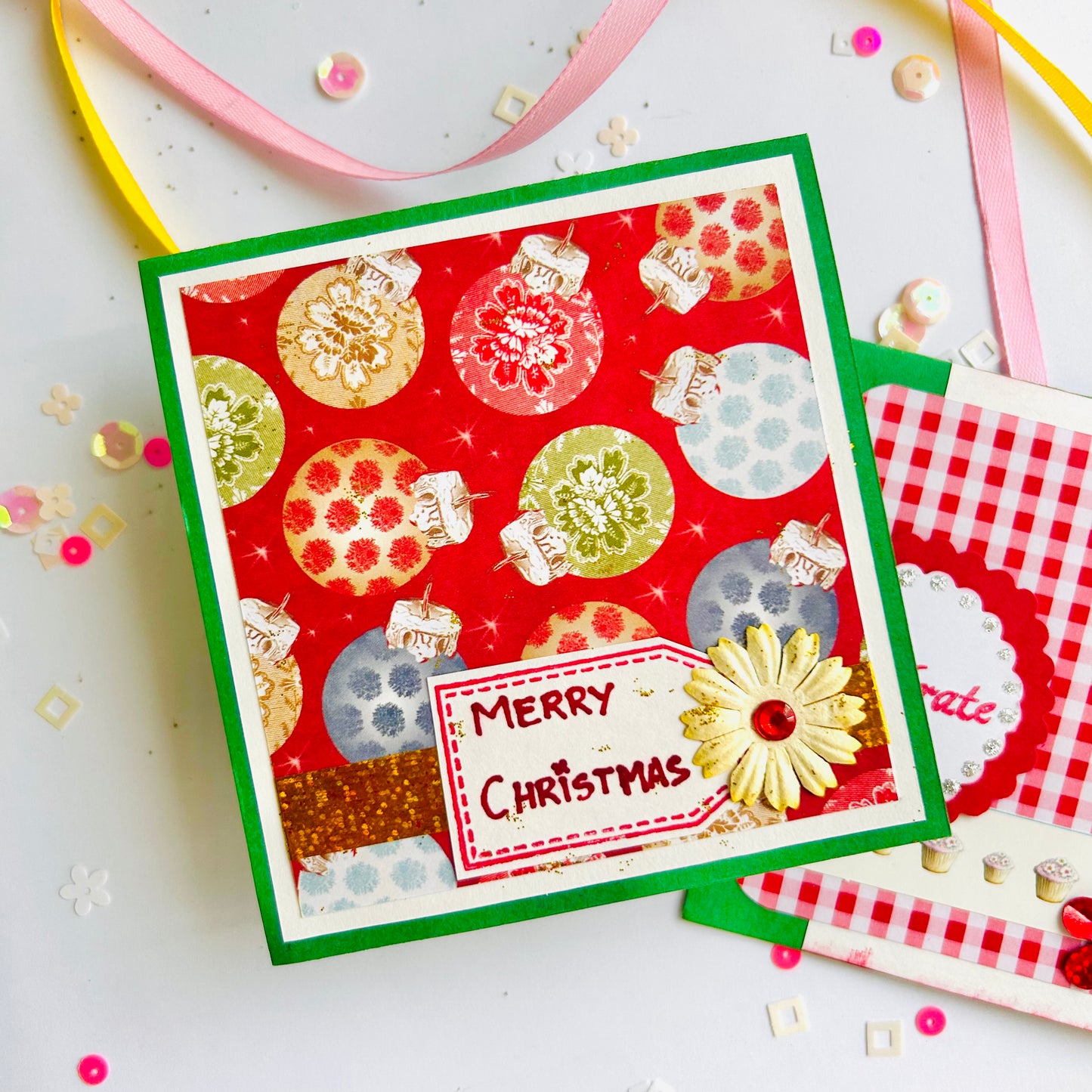 🎄 Handmade Greeting Card Set of 2 – Festive Green