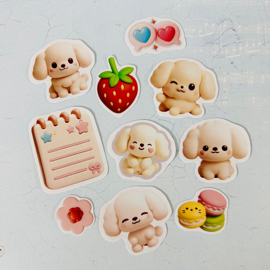 🐶🍓 Playful Puppies StiKars (Set of 10)