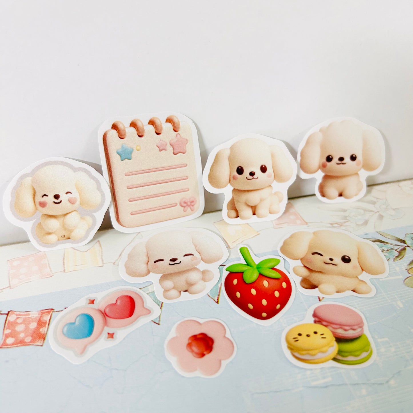 🐶🍓 Playful Puppies StiKars (Set of 10)