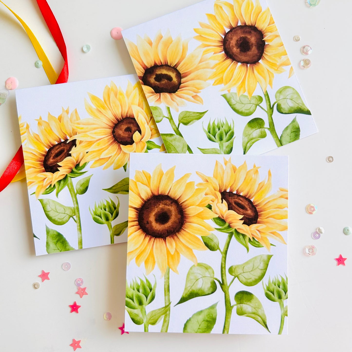 🌻 Bold Sunflower Note Cards - Set of 3