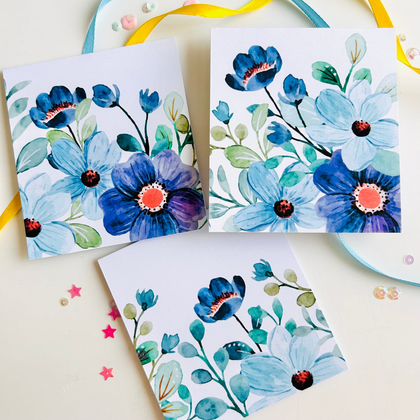 💙🩵 Blue Blooms Note Cards - Set of 3