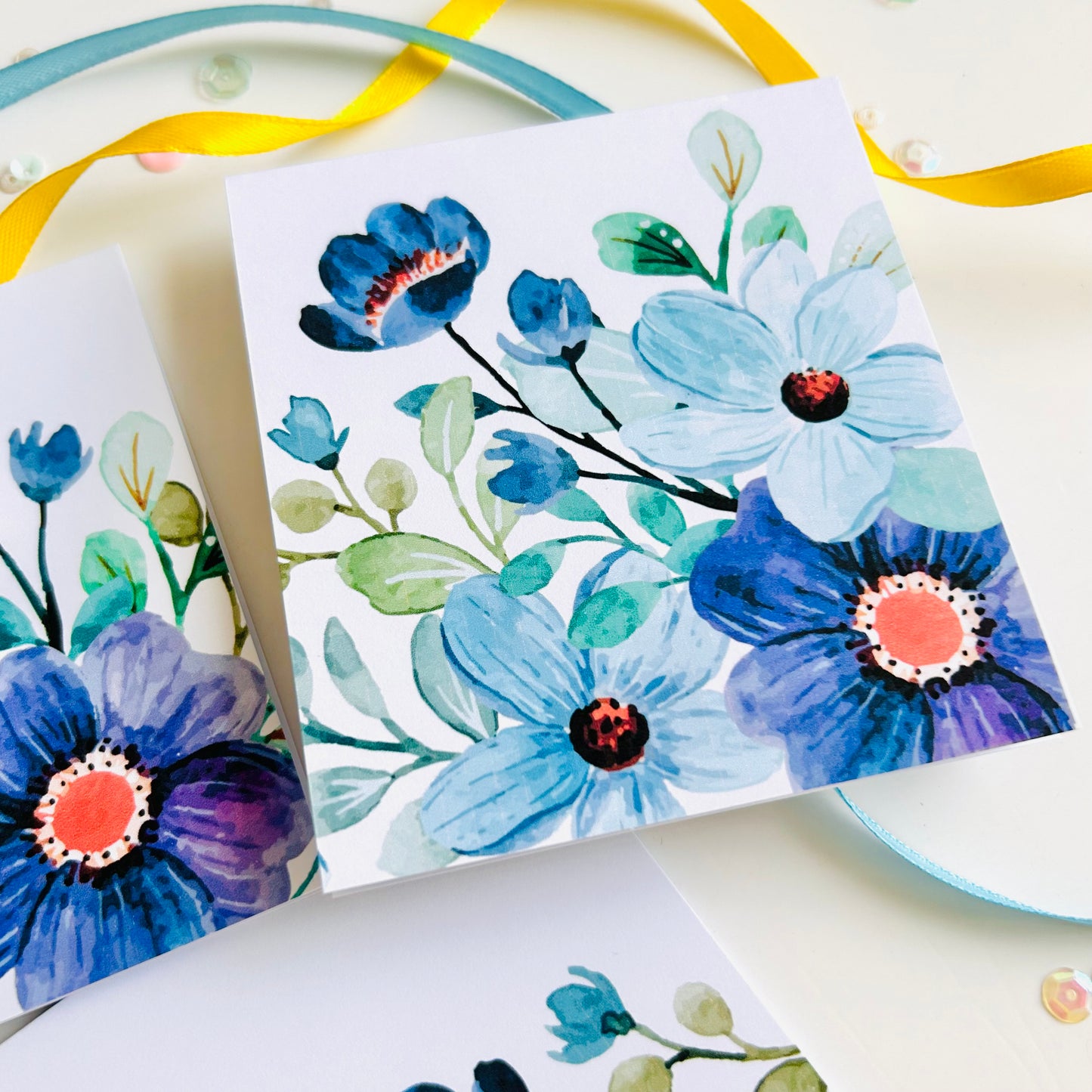 💙🩵 Blue Blooms Note Cards - Set of 3