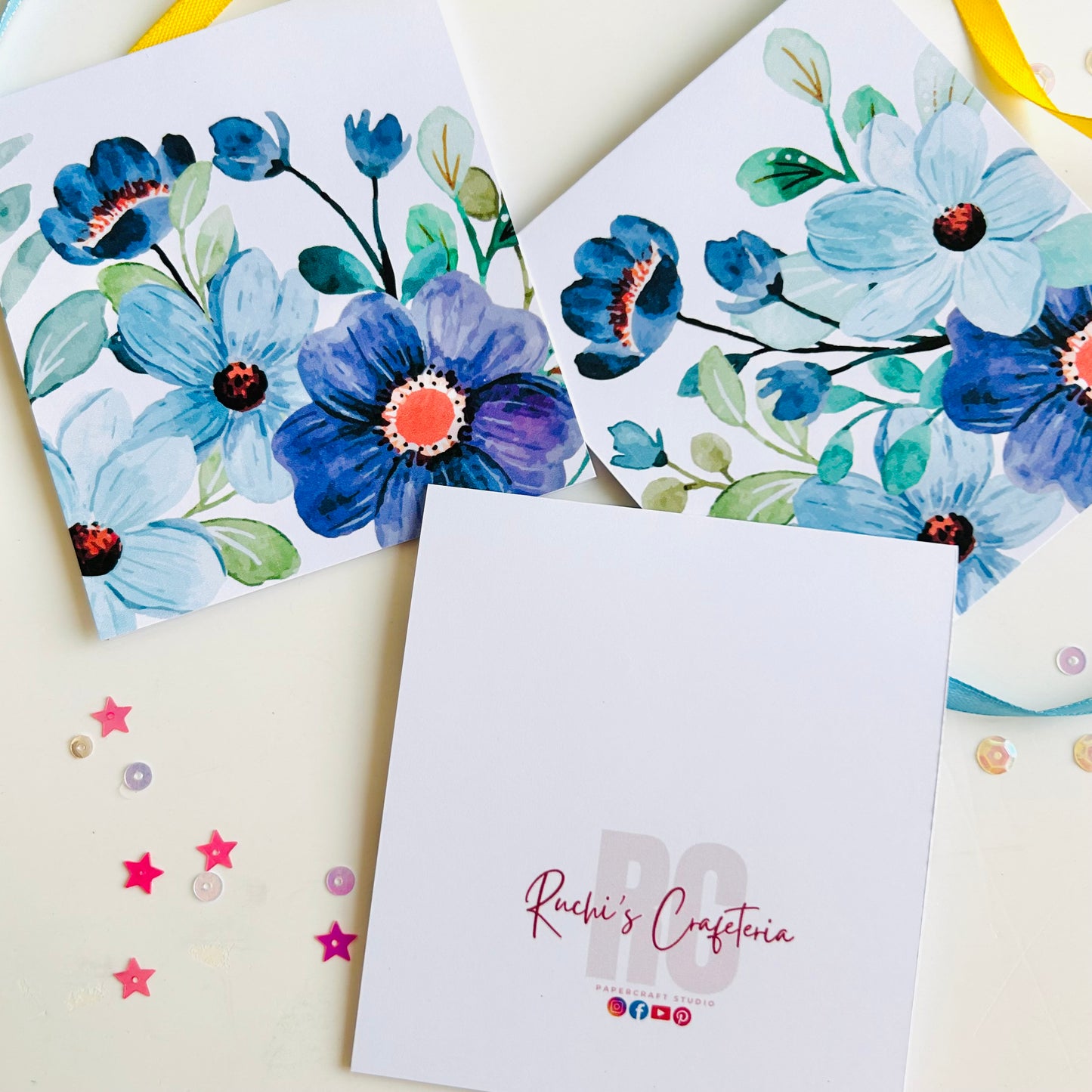 💙🩵 Blue Blooms Note Cards - Set of 3