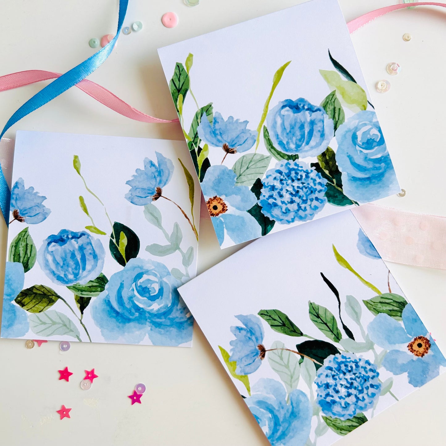 🩵 Blushing Blue Note Cards - Set of 3