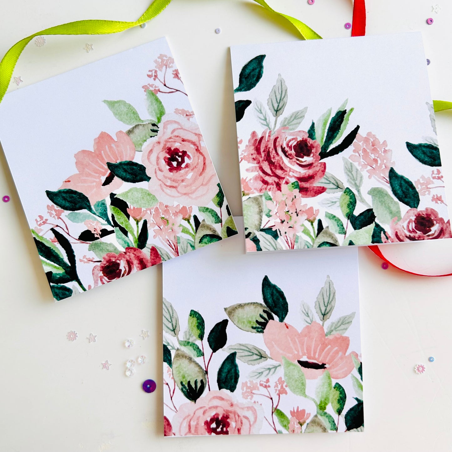 🌿🌺 Green Field Note Cards - Set of 3