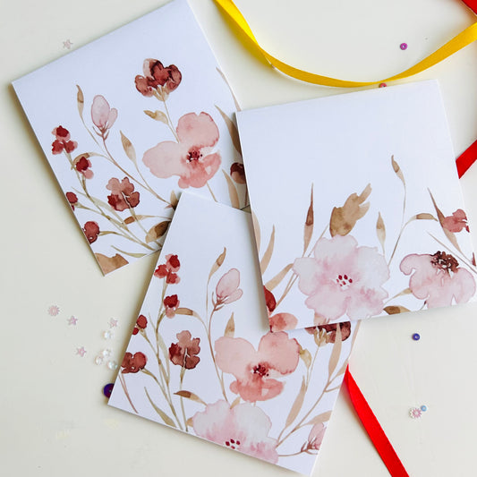 🤎🩷 Earthy Blooms Note Cards - Set of 3