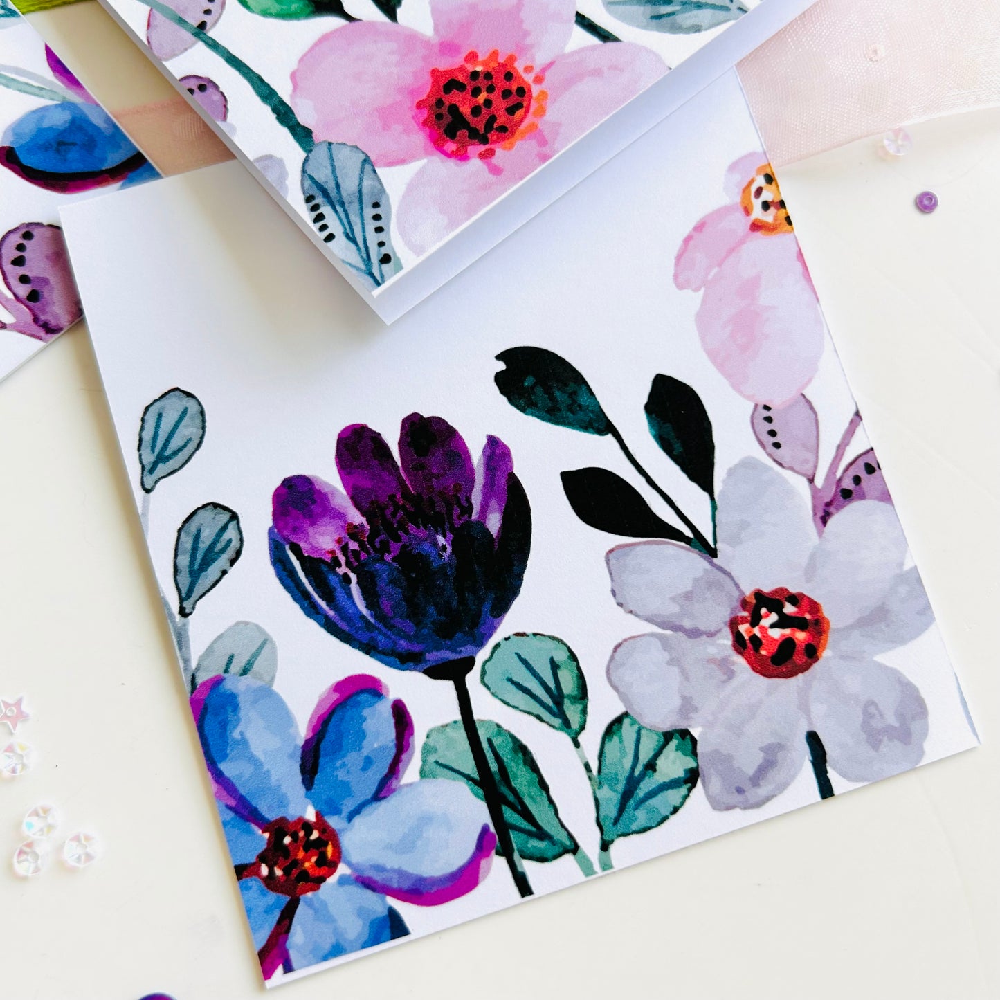💜🌸 Purple Petals Note Cards - Set of 3