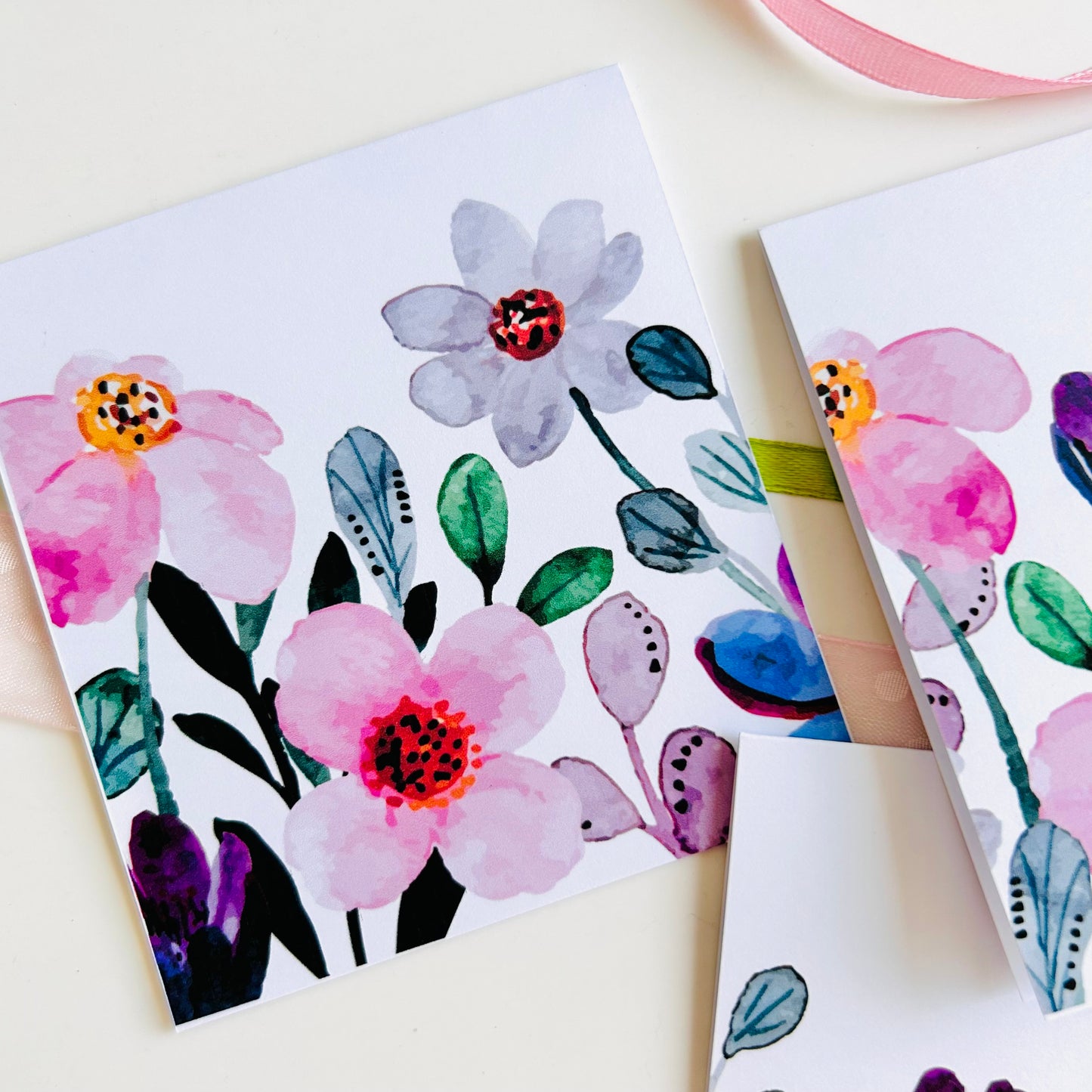 💜🌸 Purple Petals Note Cards - Set of 3