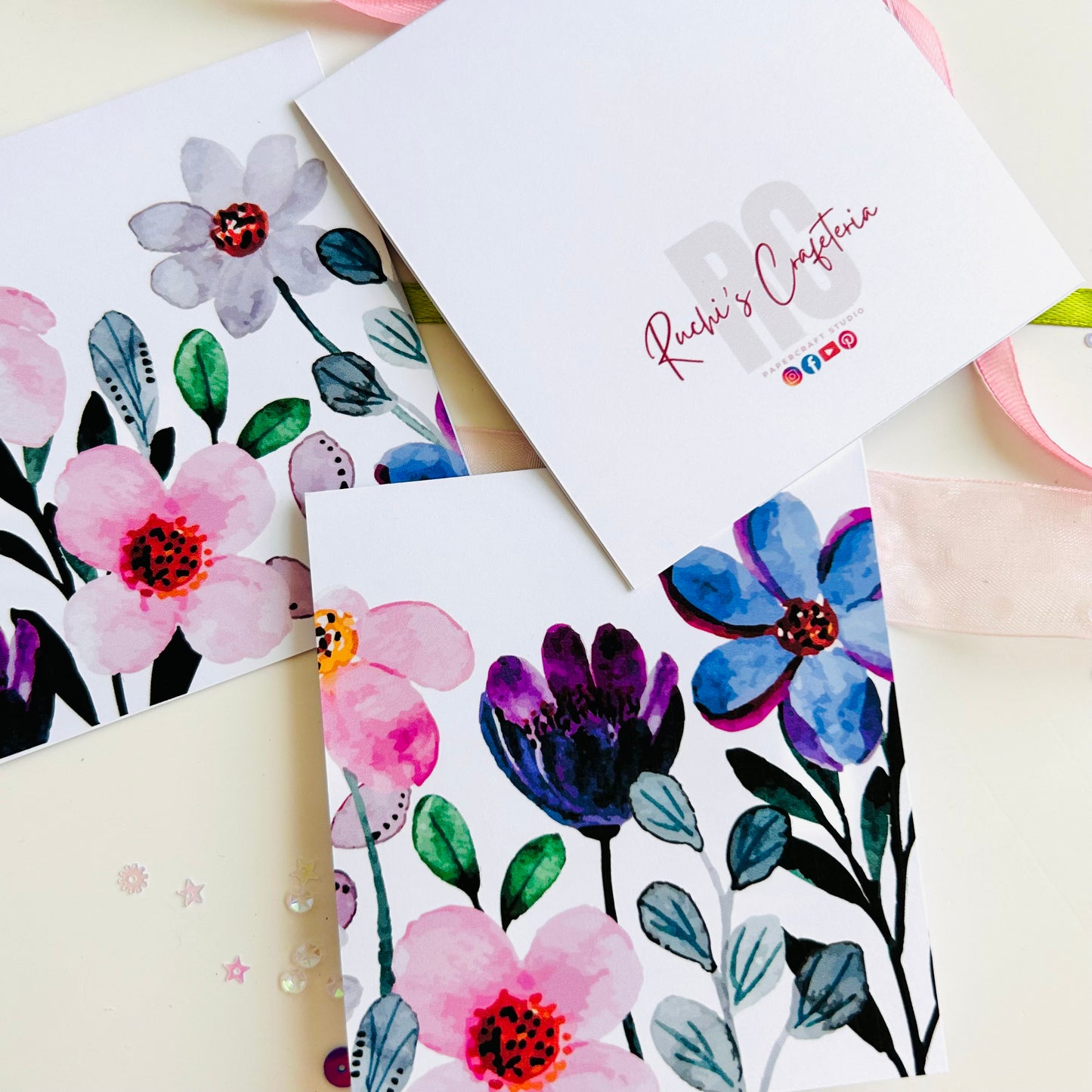 💜🌸 Purple Petals Note Cards - Set of 3