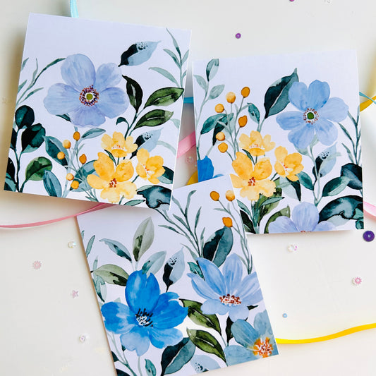 🌼🦋 Lemon Sky Blooms Note Cards - Set of 3
