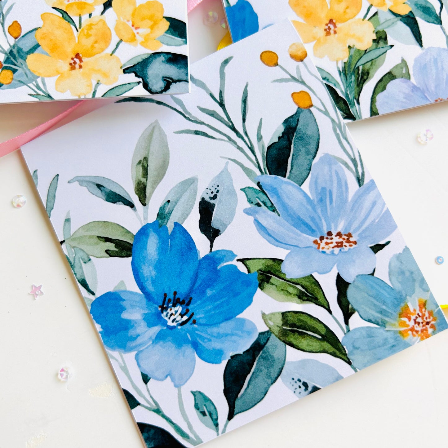 🌼🦋 Lemon Sky Blooms Note Cards - Set of 3