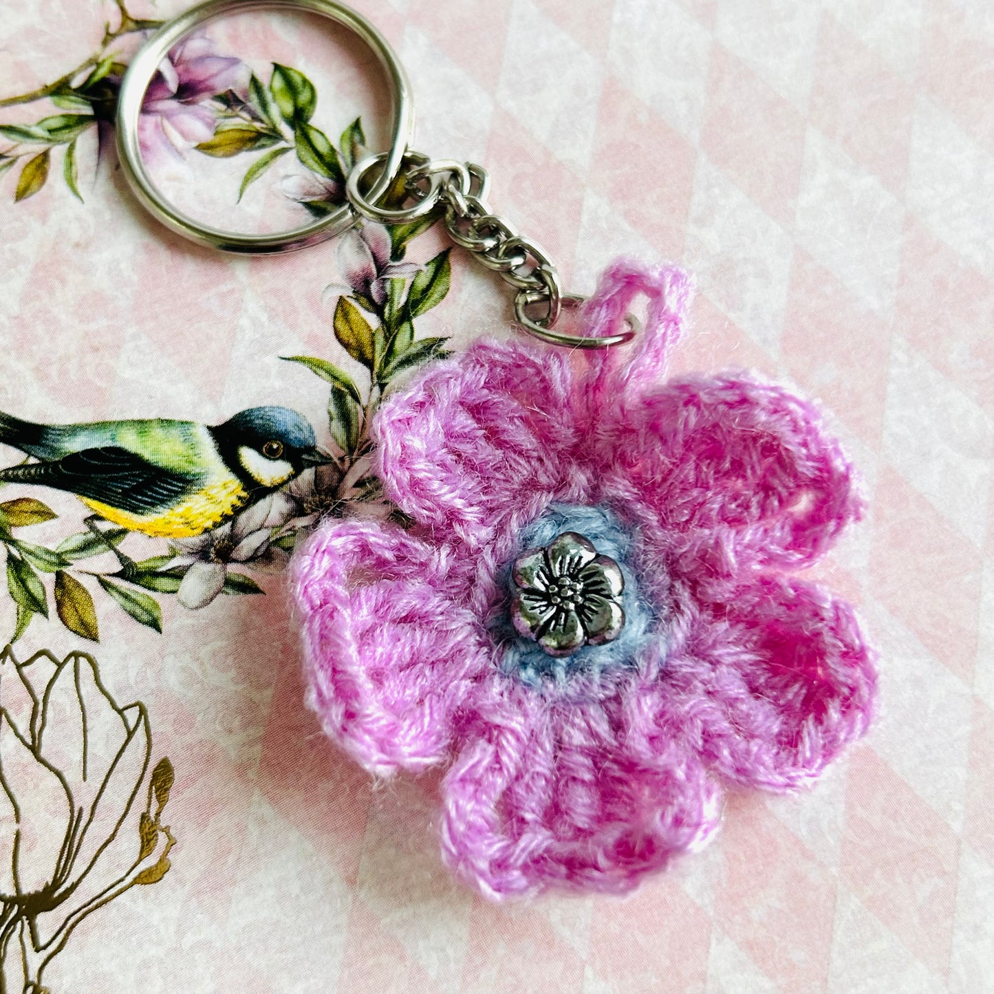 Crochet Purple Flower Keychain 🌸