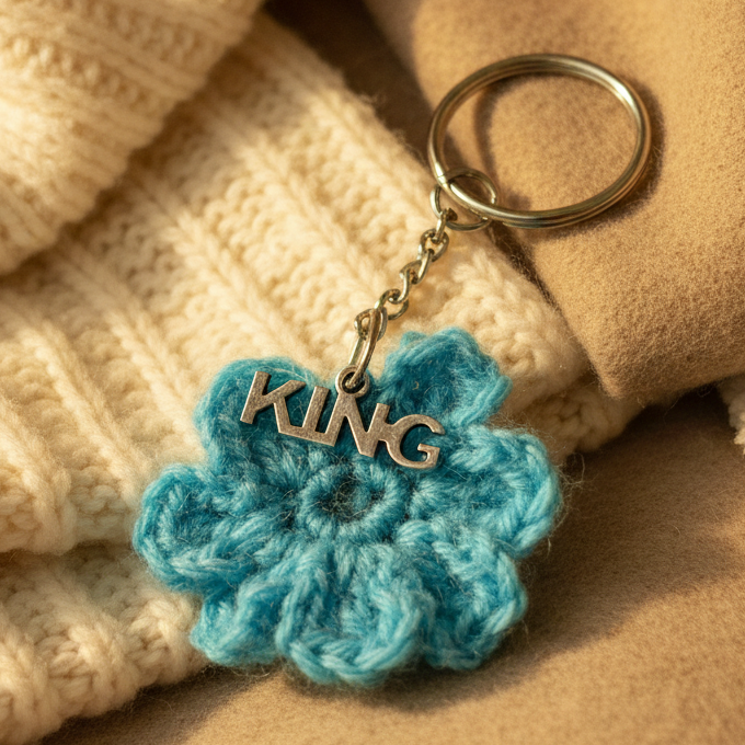 Crochet Blue Flower Keychain 🩵