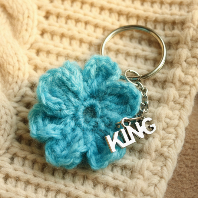 Crochet Blue Flower Keychain 🩵