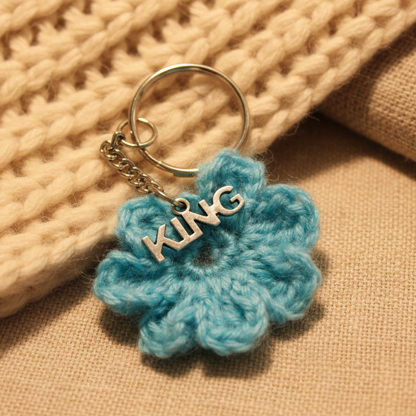 Crochet Blue Flower Keychain 🩵