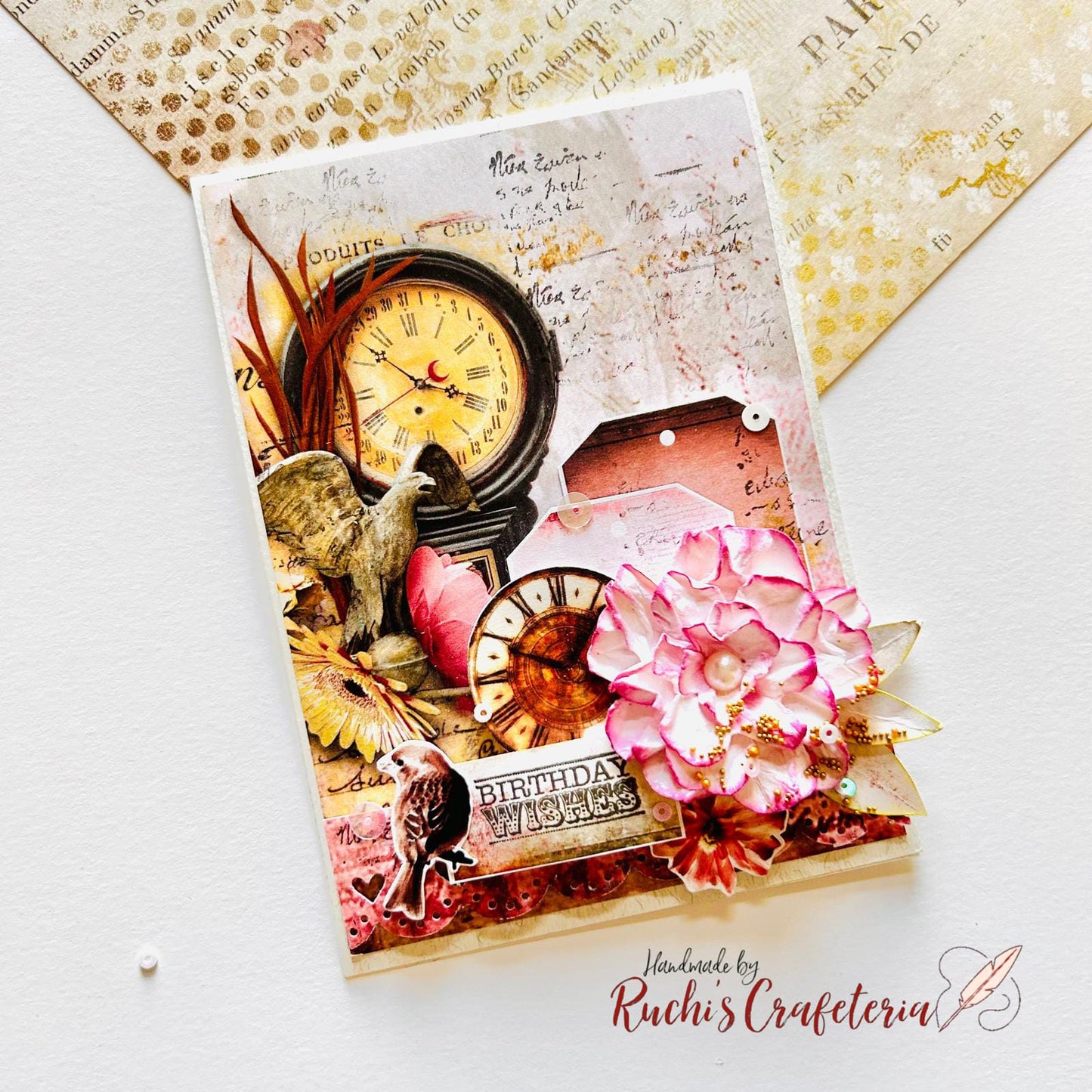 🎂 Layered Birthday Card – Vintage Floral Elegance