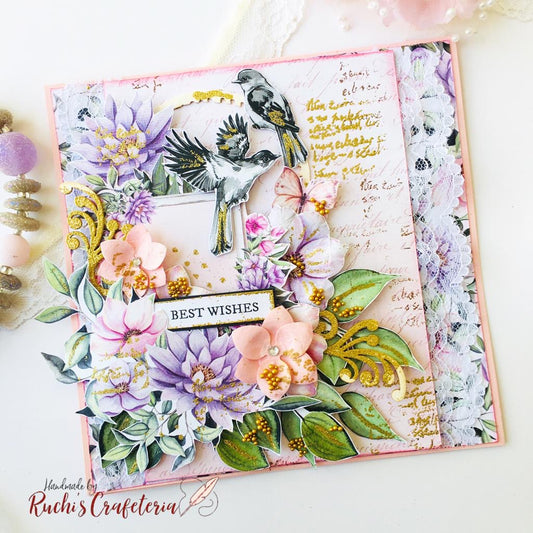 💜 Decorative Floral Card – “Best Wishes”